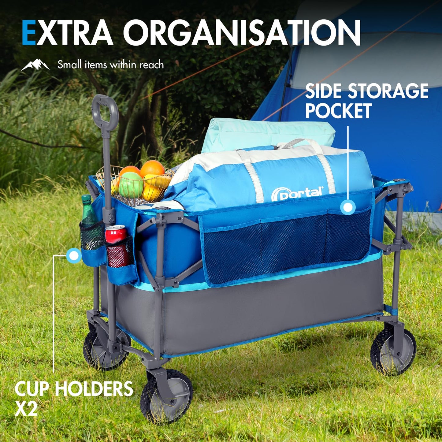 PORTAL XL Deeper Festival Trolley on Wheels 228L Larger Capacity Folding Camping Garden Beach Trolley Heavy Duty Pull along Cart Collapsible Wagon Foldable Picnic Trailer Hand Truck