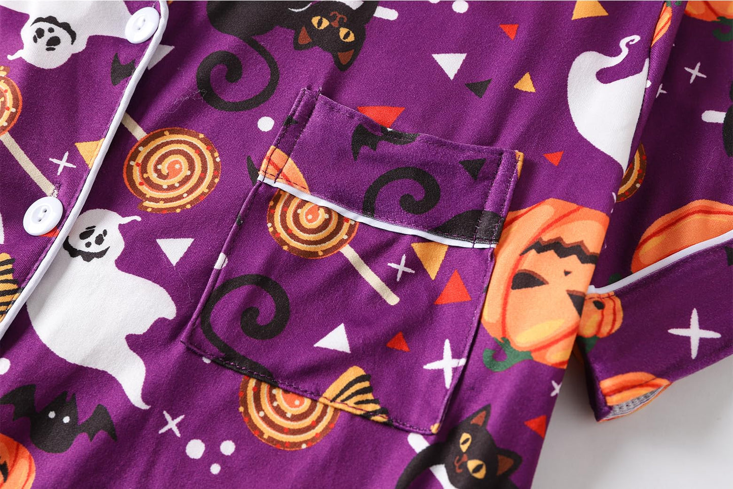 Vopmocld Girls Pajama Sets - 3pcs Button Down Short Sleeve Long Pants With Shorts Sleepwear Cute Patterns Nighty For Teens, Halloween, 12
