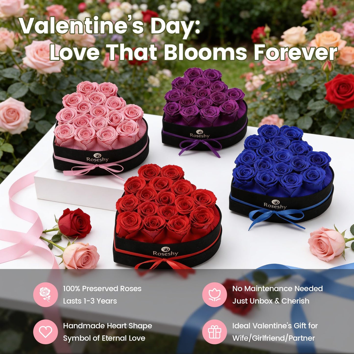 Valentines Day Flowers Roses Gifts for Her,16pcs Red Forever Preserved Roses in Heart Shape Gift Box,Valentines Day Delivery Prime Gifts-Roses Gifts for Women,Mom.