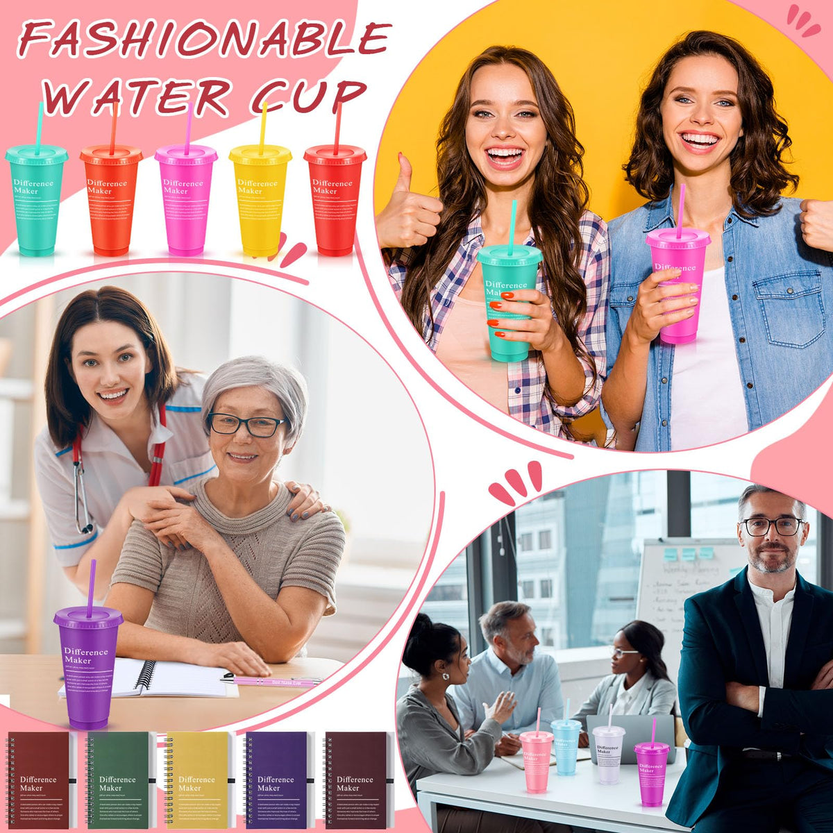 Marspark 10 Sets Difference Maker Gifts for Women Men, Employee Appreciation Gifts Bulk Inspirational Thank You Cup Motivational Notebooks with Pen for Team Teacher Coworker Office (Colorful)