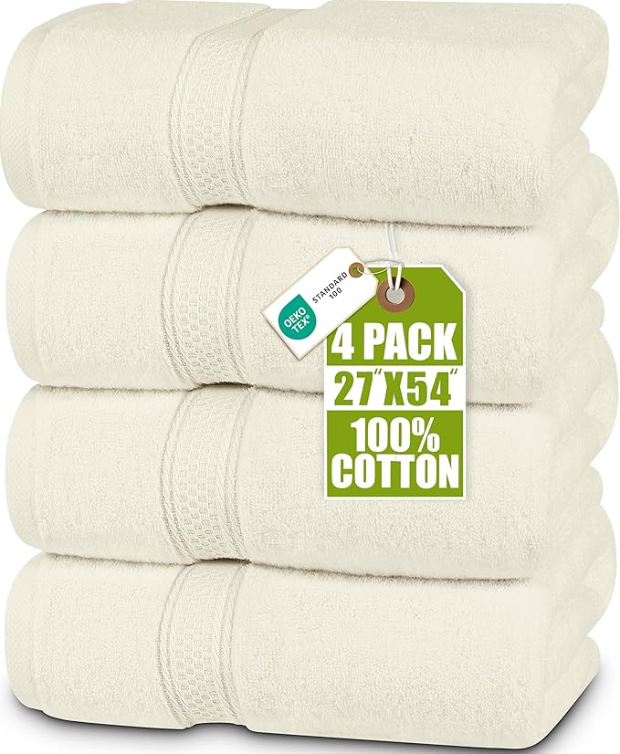 Utopia Towels 4 Pack Premium Bath Towels Set, 27 by 54 Inches, 100% Ring Spun