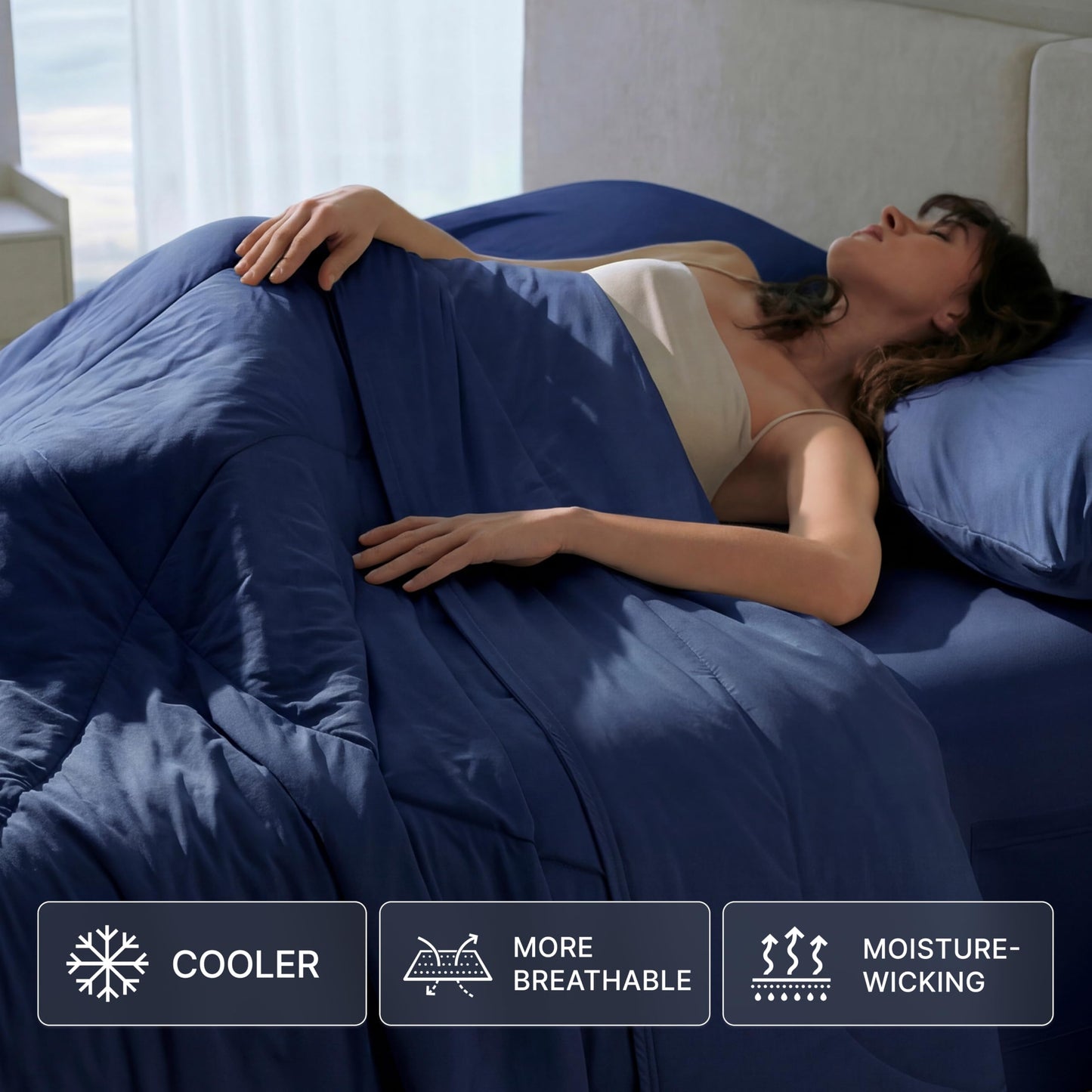 Breescape Cooling Comforter Blanket - BlendTek Q-Max>0.46 Tech, Cooling Blanket for Hot Sleepers & Night Sweats Relief, Breathable Lightweight Summer Bedding, King/Cali King 106x96 in, Twilight Blue