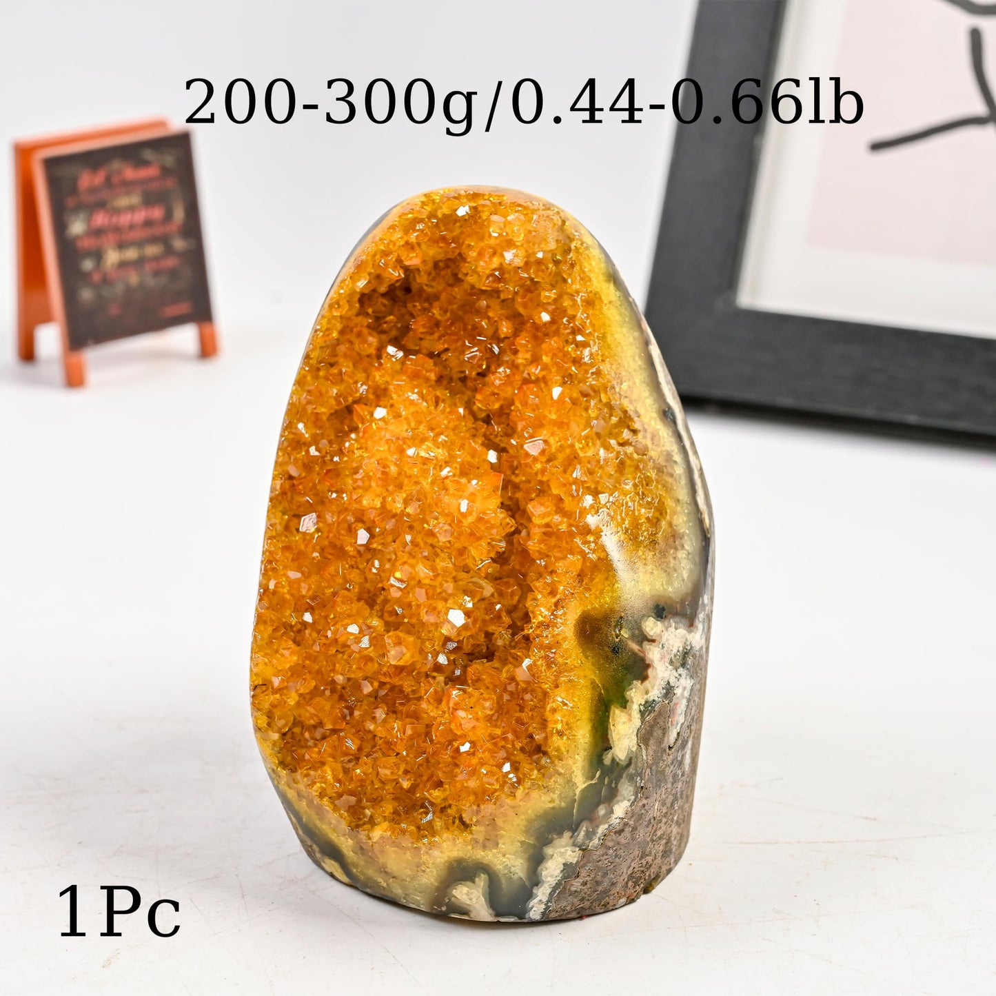 CrystalHola 1Pc Yellow Geode Crystal Cluster 200-300g (0.44-0.66lb) for Meditation, Home Decoration, Crystal Collecting, Feng Shui Ornaments