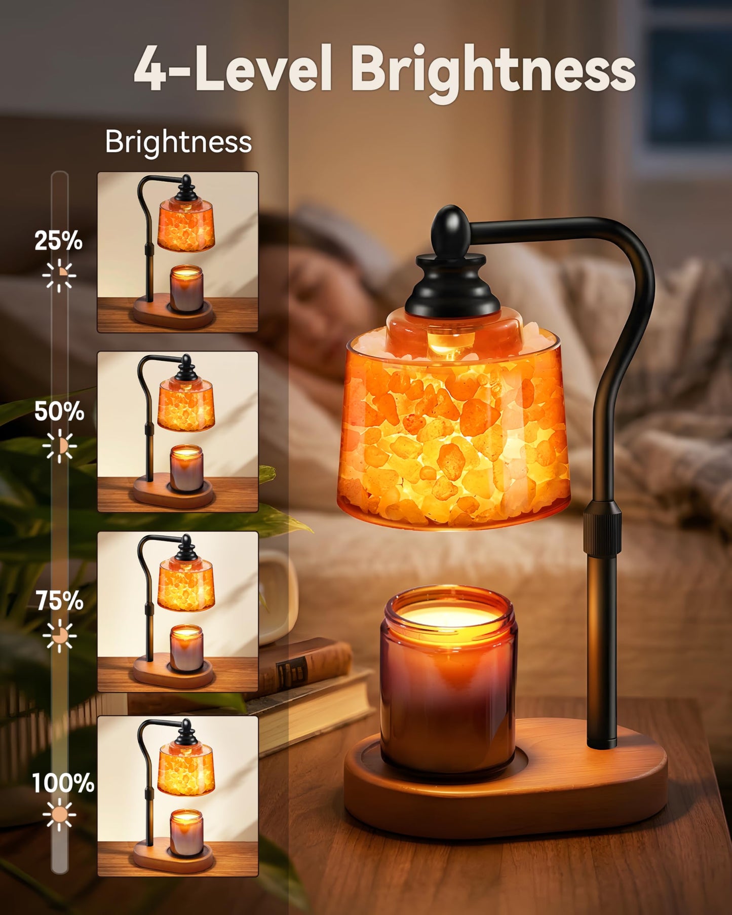 CaHomet 3-in-1 Candle Warmer Lamp with Timer Dimmable, Himalayan Salt Lamp & Passive Diffuser, Gifts for Women, House Warming Gifts, Wax Melt Warmer for Jar Candles (Black)