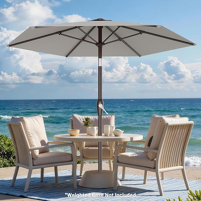 AreShark 7.5FT Patio Umbrella Table Market Umbrella with 6 Sturdy Ribs, Button Tilt/Crank Heavy-Duty Round Outdoor Umbrellas for Garden, Deck, Backyard,and Pool, Foggy Gray