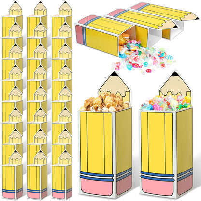 Harloon 24 Pcs Back to School Pencil Candy Boxes Popcorn Holders Bulk Teacher Gift Bags Party Favors Welcome Back to School Treat Boxes for Teacher Appreciation Gifts Graduation Classroom Decoration