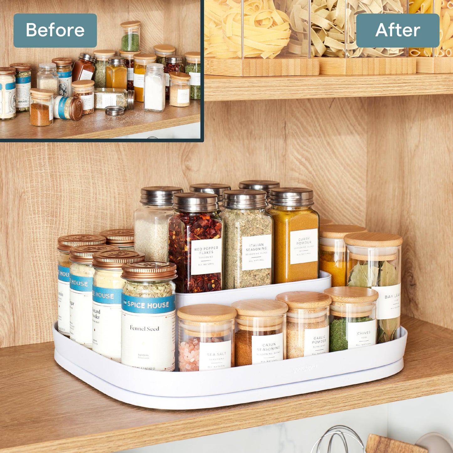 YouCopia MagicTrack Spice Turntable, 2-Tier Rectangle Lazy Susan Organizer
