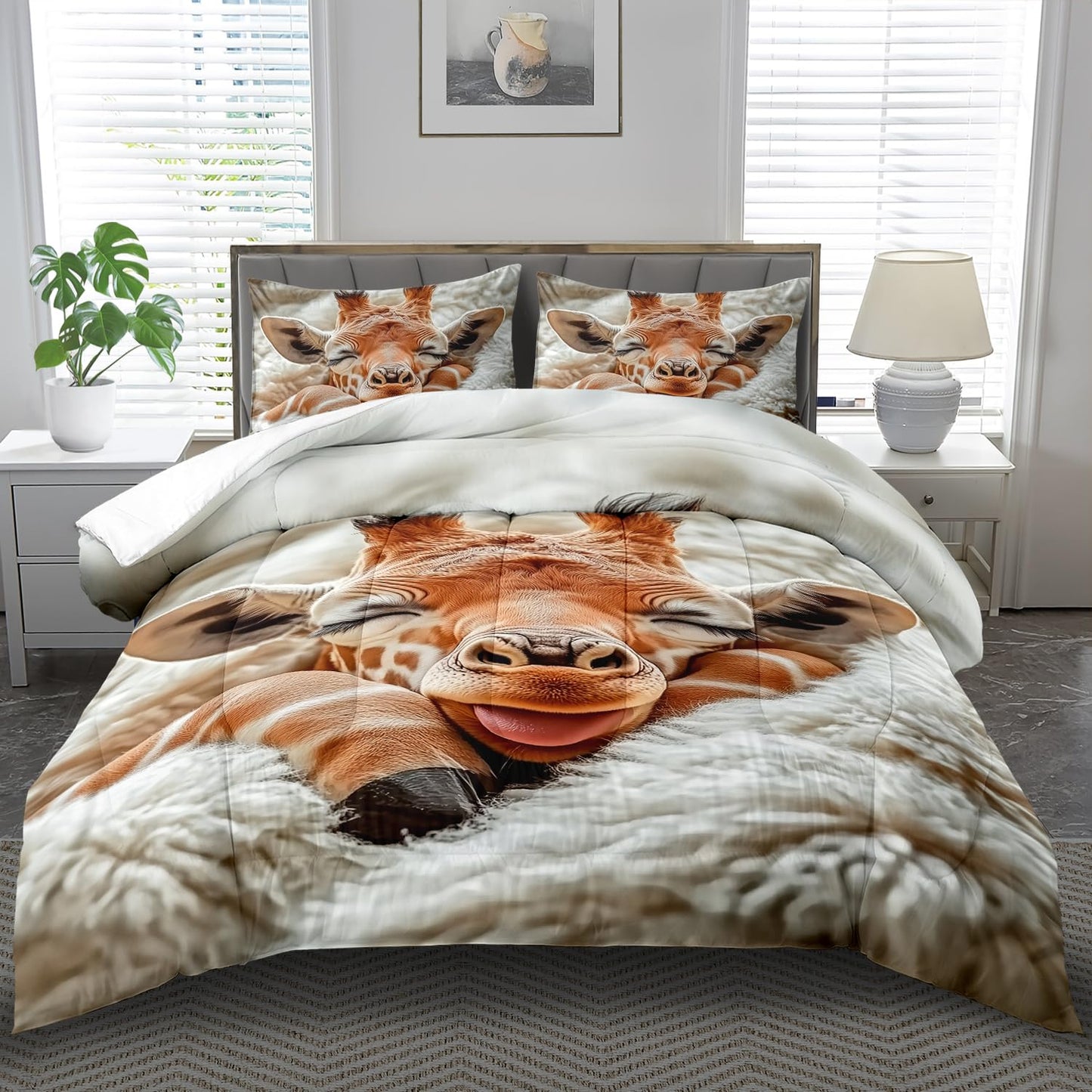llyxsesty Cute Giraffe Comforter Set King Girls Animal Deer Bedding Set for Boys Africa Comforter King Quilt Africa Bedroom Decor Cute Animal Bedding Giraffe Home Decor Bedroom