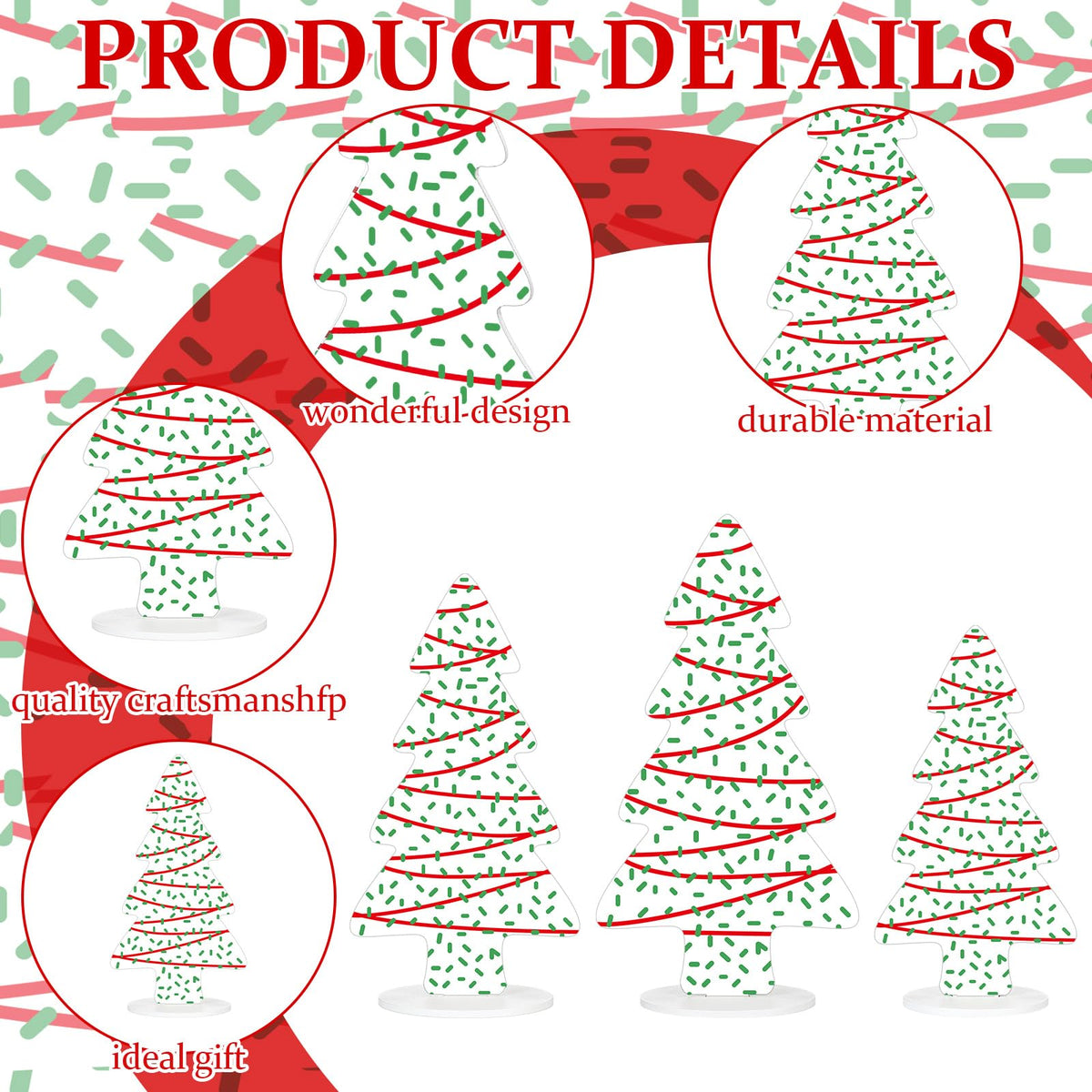 Huwena 3 Piece Wooden Christmas Tree Table Decor Rustic Farmhouse Xmas Tree Snowflake Centerpieces Tiered Tray Shelf Decorations for Home, Office, Holiday Party Decor (Simple)