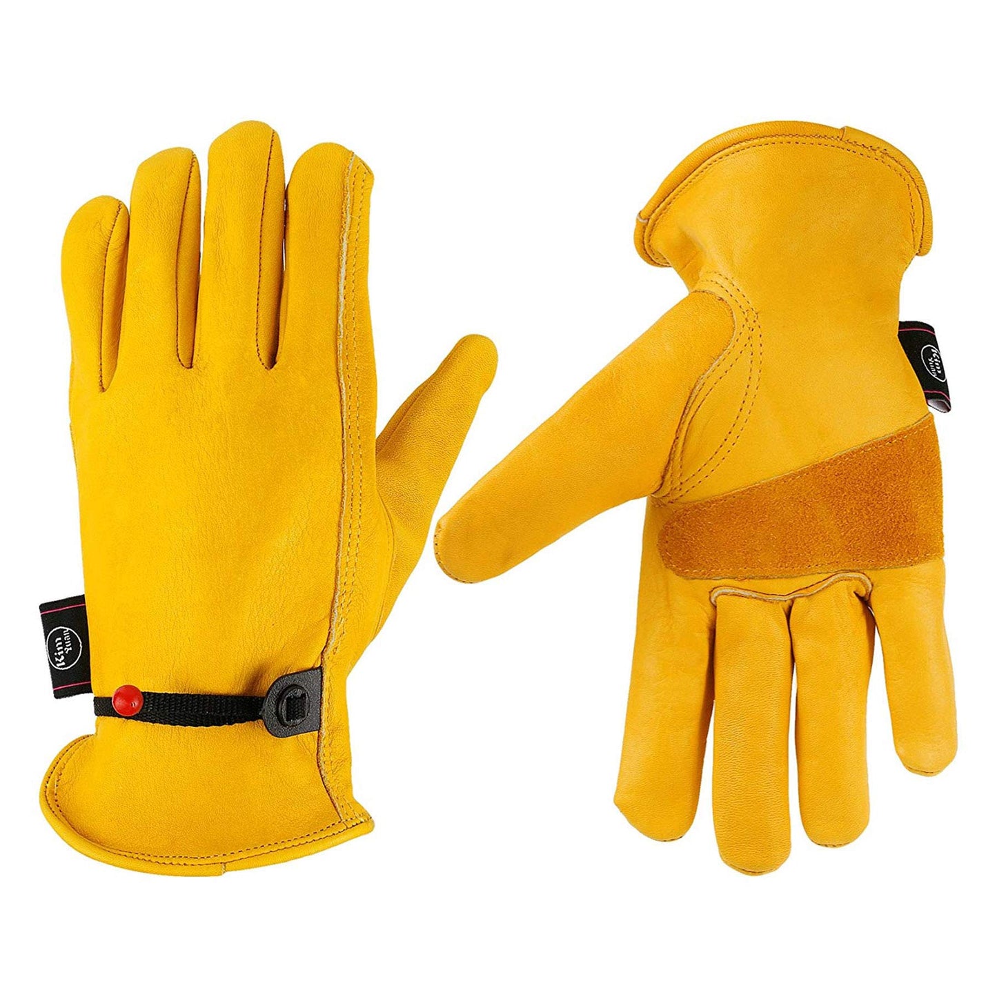 KIM YUAN Leather Work Gloves Grain Cowhide, with Ball and Tape Wrist Closure.For Yard Work, Gardening, Farm, Warehouse, Construction, Motorcycle, Men & Women Medium 1 Pair