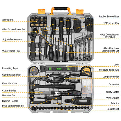 Tool Kit Set Box for Home: Household with Drill Wrench Socket Basic Hand Tools Sets for Men Car Repair Mechanic Tool Kit Set Automotive with Plastic Tool Box 178 Piece