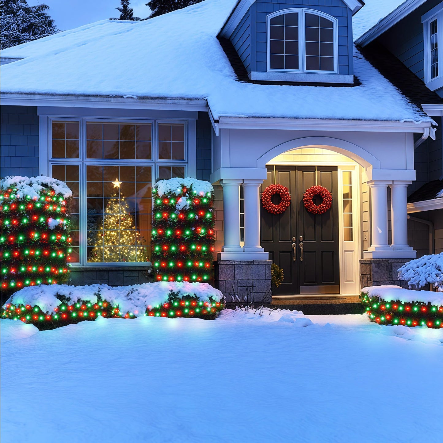 BlcTec Outdoor Christmas Lights 200 LED 8.4ft x 5.2ft Christmas Net Lights with 8 Modes, UL Certified, Timer, Connectable, Waterproof for Trees, Bushes, Yard Outdoor Holiday Decorations, Red Green