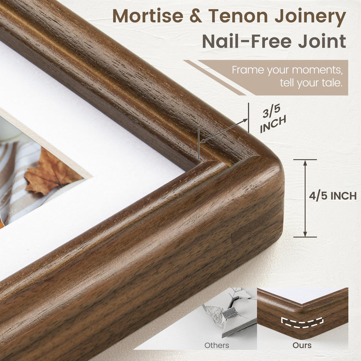 11x14 Picture Frame, USA-Sourced Natural Solid Walnut Wood Photo Collage Frame with HD Tempered Glass, Rounded Corner 11 x 14 Wooden Frame Matted to 8x10, Vertical & Horizontal Wall Hanging Display