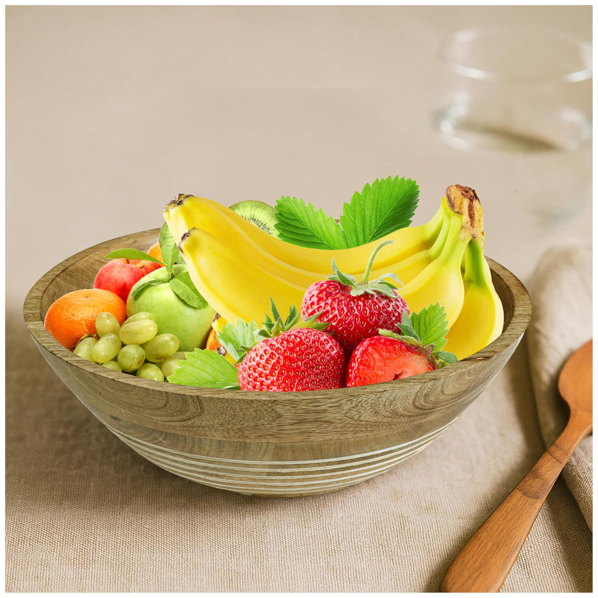 Wooden Salad Bowl, Large Salad Bowl Serving_Natural 12" Dia 4" height_Mango Wood Decorative Bowl for Veggies,fruits,Hand made Wooden serving bowl-Modern Rustic Home Decorations