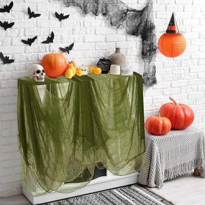 472 x 40 Inch Large Size Green Creepy Cloth Decoration Halloween Spooky Gauze Scary Hanging Fabric Cloth for Home Wall Yard Haunted House Halloween Party Supplies(472 x 40 Inch)