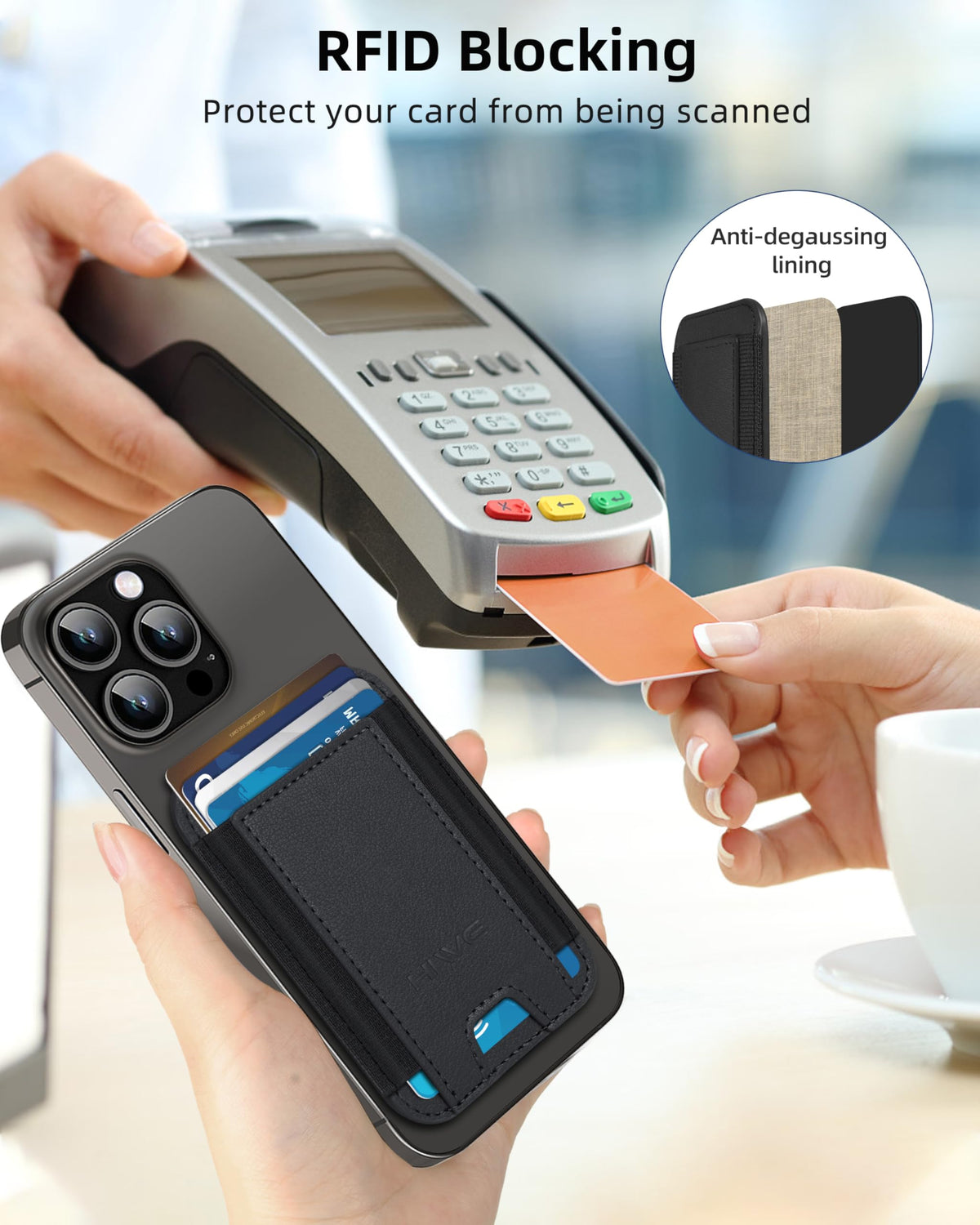 HiWe for MagSafe Wallet, Stronger Magnetic Wallet for iPhone 17/16/15/14/13/12 Series, 7 Cards Holder for Magnetic Phone Case, N52+ Magnets, RFID Vegan Leather Minimalist Slim, 1 Slot, Black & Black