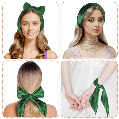 Pistha Chiffon Scarf Square Ribbon Neck Scarf Satin Scarf Handkerchief for Halloween Retro Women Girls Costume Accessory (Dark green, 23.6 * 23.6 inch)