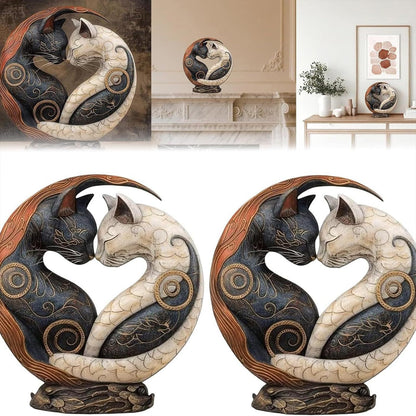 JNMYHM Black and White Yin Yang Cat for Home Decor, Cat Figurines Resin Room Decoration, Retro Cats Animal for Bookshelf Office Table, Gifts for Women Mom Cat Lovers