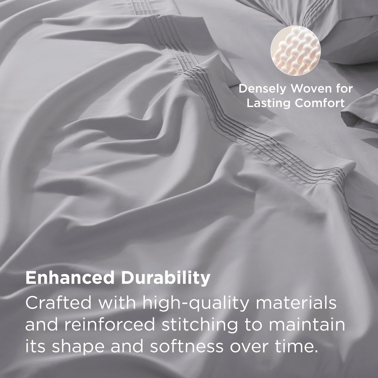 Bedsure Deep Pocket Queen Sheets Set - Fits Mattresses Up to 21 Inches Thick - 4 Piece GentleSoft Bed Sheets, Moisture Wicking, Soft & Cooling Bedsheet & Pillowcases, Easy & Secure Fit, Light Grey