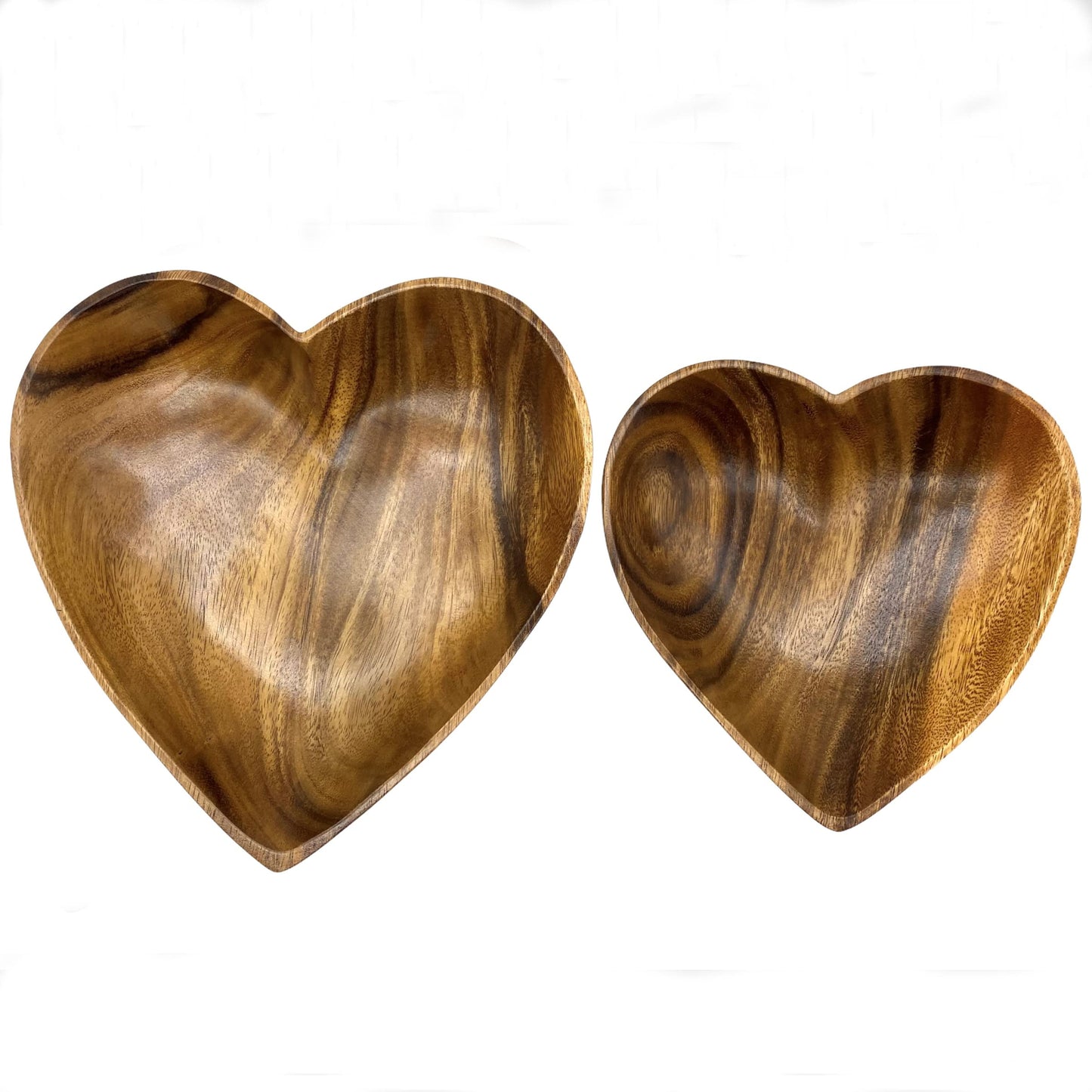 WRIGHTMART Handcrafted Acacia Wood Heart Bowl Set of 2 – Decorative Serving Bowls for Salad, Snacks, Jewelry, Candle Display – 10" & 8" Sizes