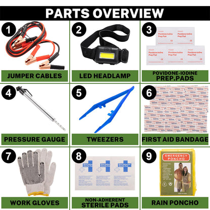 Car Emergency Kit with Battery Jumper Cables,Car Accessories for Men or Women,Emergency Car Kit,Roadside Automotive Safety Kit for Car,Vehicle,Truck or SUV,Gifts for Men or Him,Black