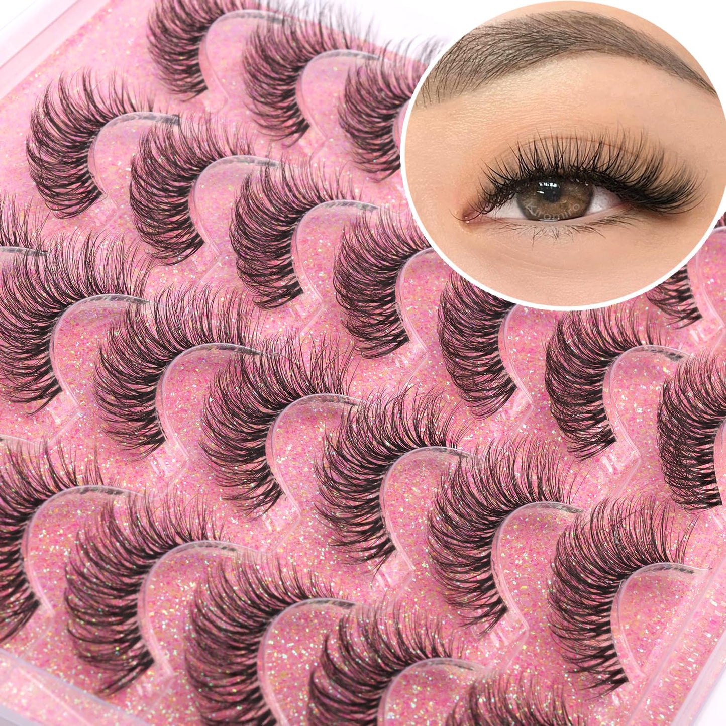 14mm Lashes Natural Look Wispy Eyelashes Faux Mink Lashes Clear Band Short Natural False Lashes Cat Eye Daily Soft Strip Lashes Pack by Kiromiro