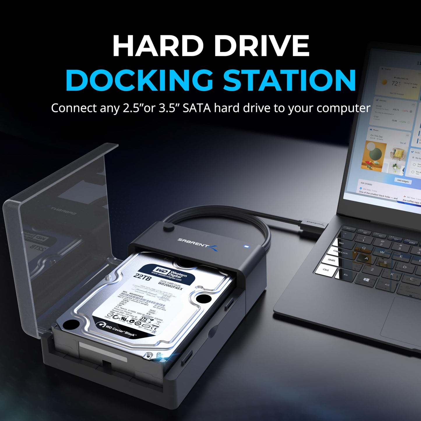 SABRENT Hard Drive Docking Station, SSD HDD 2.5 3.5 Inch SATA to USB Adapter, External SSD Enclosure Hard Drive Reader, Fast Data Transfer Hard Drive Enclosure, Tool-Free (EC-DFLT)