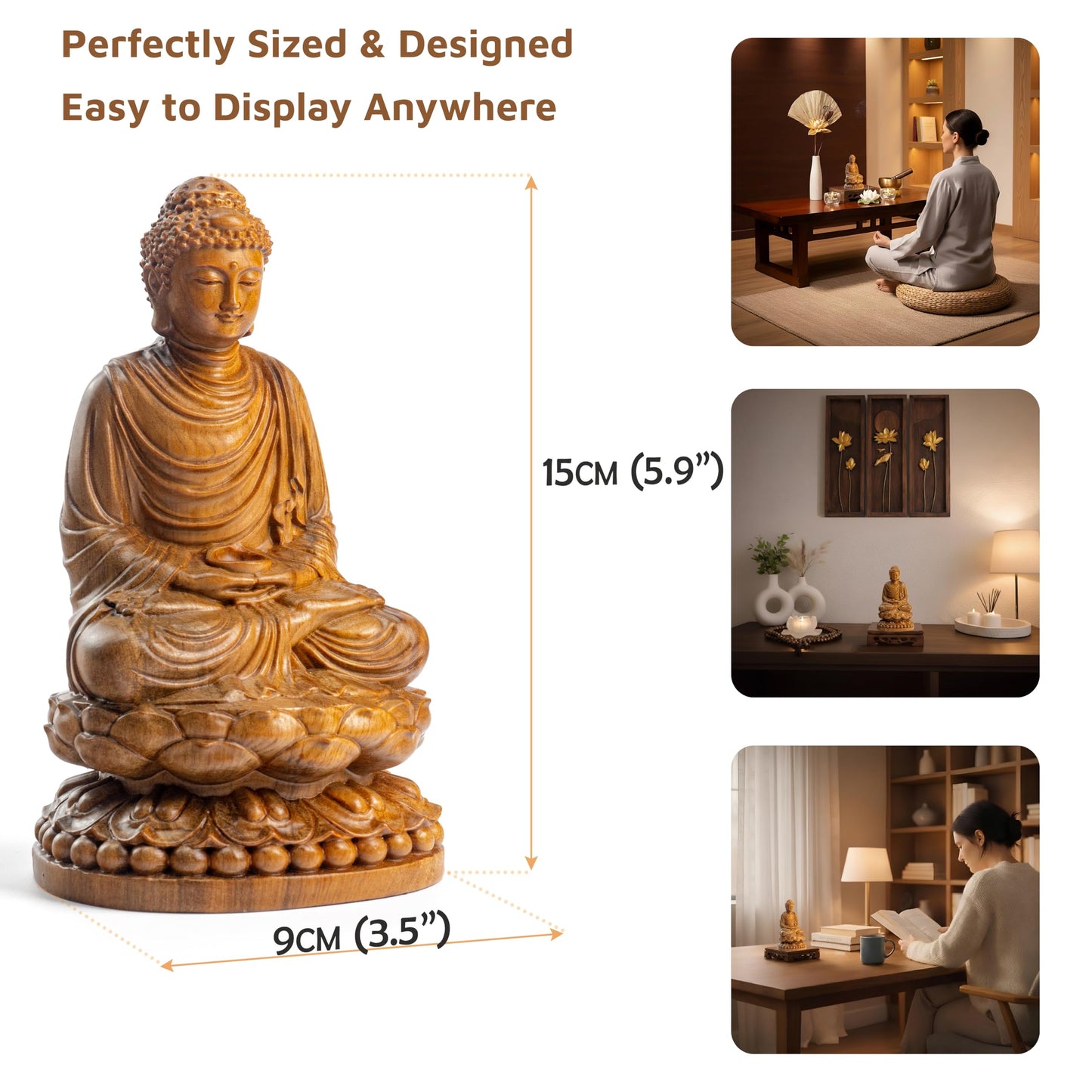 DAISYCRAFTVN Buddha Statue – Wooden Shakyamuni Buddha for Indoor Home Altar, Meditation Room Decor, Buddhist Spiritual Gifts