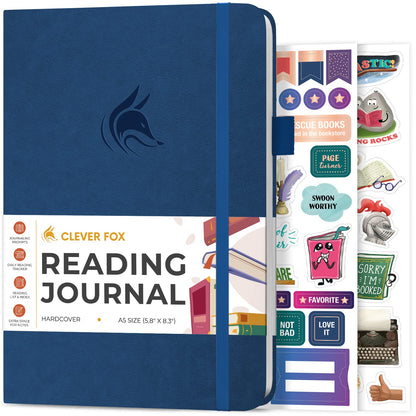 Clever Fox Reading Journal – Book Review Log – Gift Accessories for Reading Lover – Book Journal for Kids & Adults – A5, 5.8”x8.3” (Blue)