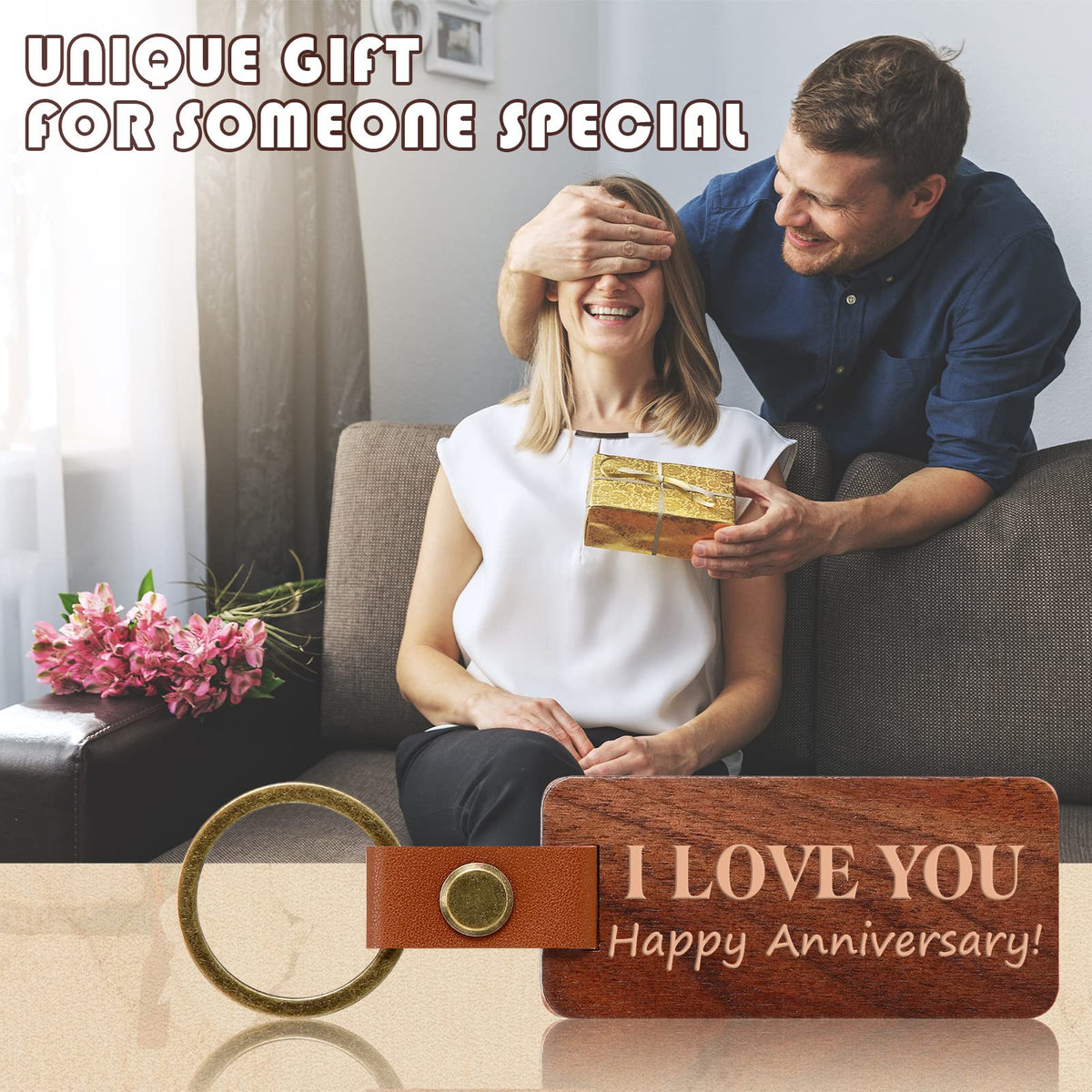 Batiyeer 30 Pcs Wooden Keychain Blanks 5 Colors Rectangle Wood Key Chain with Leather Strap Unfinished Gifts for Father
