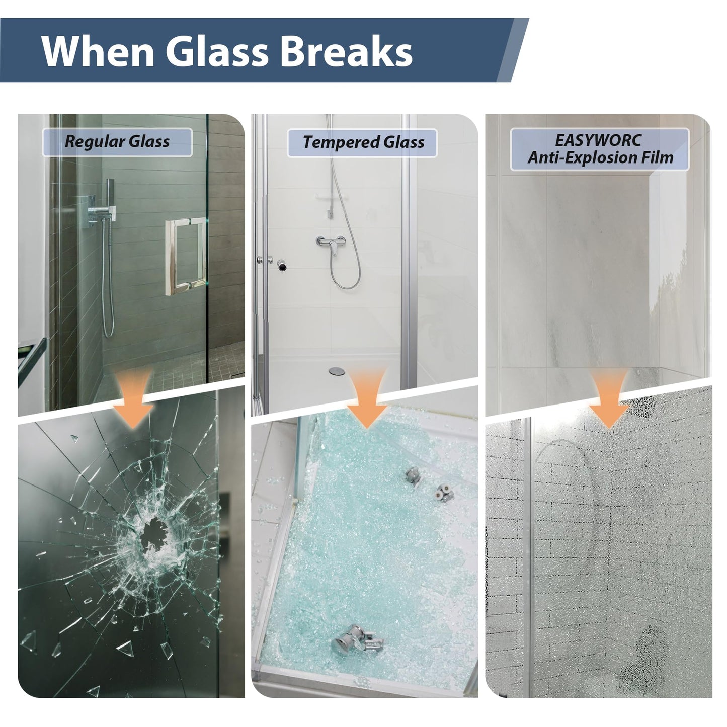 EASYWORC Frameless Double Sliding Shower Doors, 55-60" W x 76" H, 1/4" (6mm) Thick ANSI Certified Tempered Glass with Explosion-Proof Film and Nano Coating Shower Glass Door, Matte Black