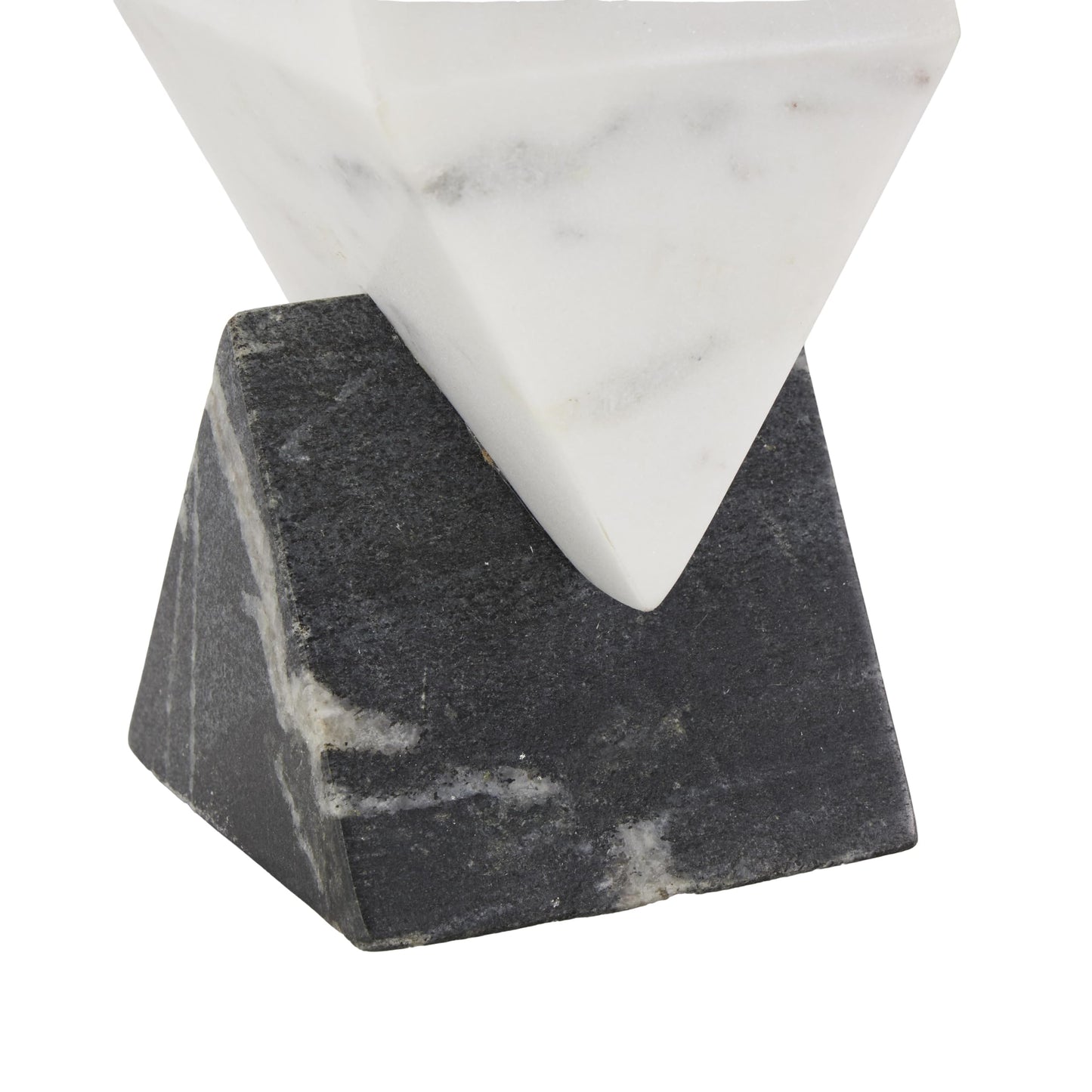 Deco 79 Marble Geometric Decorative Sculpture Stacked Pyramid Home Decor Statue with White Diamond Center, Accent Figurine 4" x 4" x 10", White