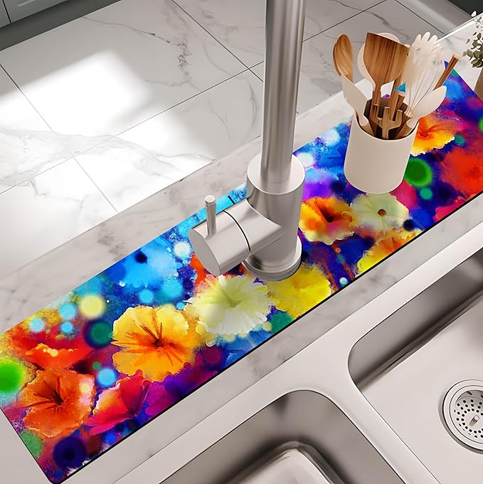 Kitchen Sink Splash Guard Faucet Mat -1 PC Super Absorbent Fast Drying Mat Sink