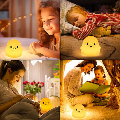 PSDRIQQ Cute Ghost Night Light Squishy Silicone Nursery Nightlight Dimmable Rechargeable Bedside Lamp with Timer & Tap Control, Christmas Gift Halloween Decor