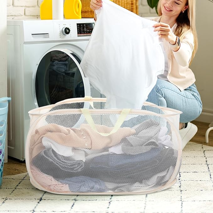 4 Pack Pop-Up Mesh Laundry Basket, Four Colors Pop Up Mesh Hamper, Open