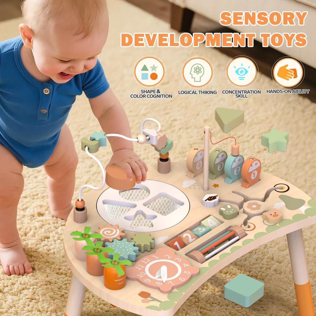 Weilim Activity Table for 1 Year Old, 9-in-1 Wooden Montessori Toddler Toy