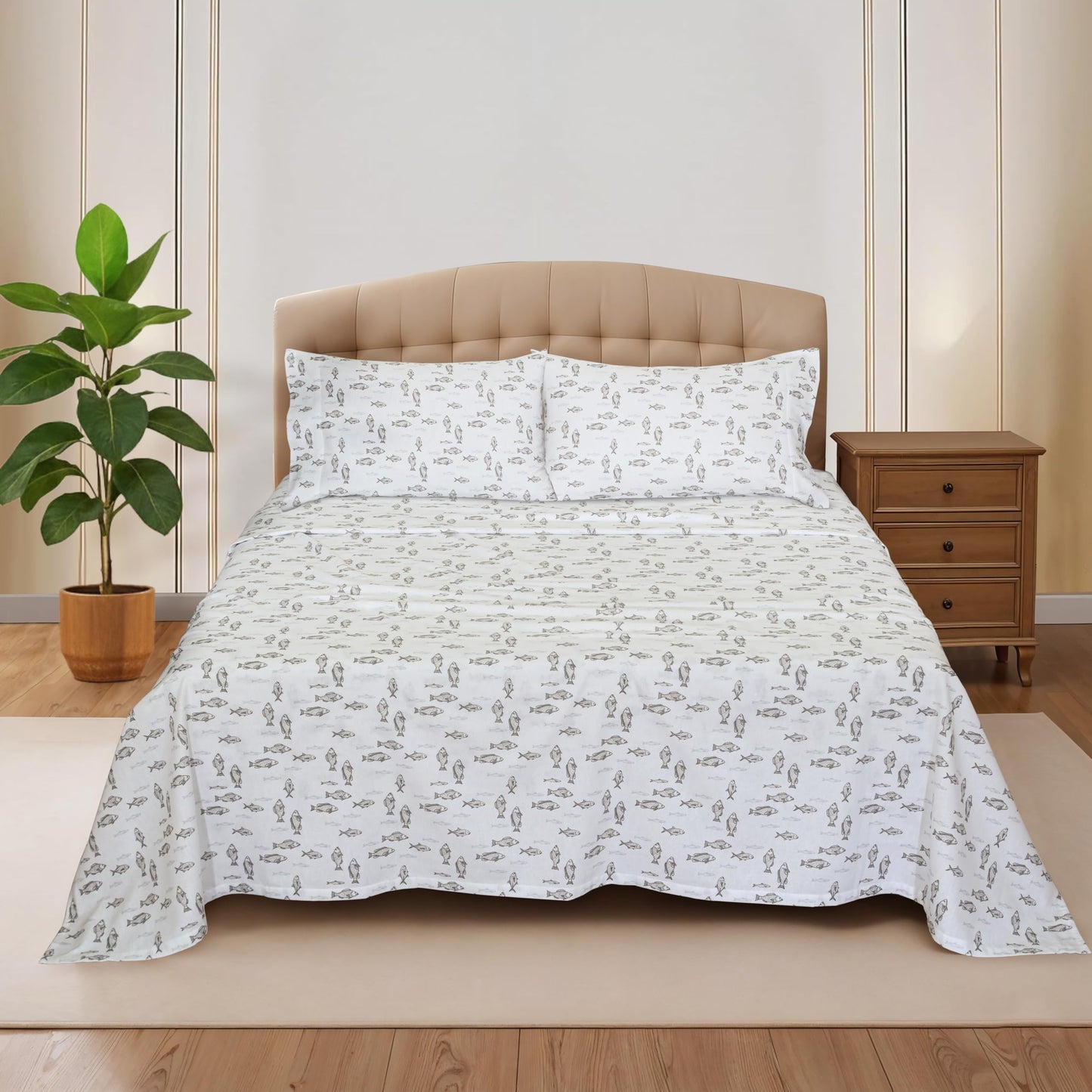RUVANTI Flannel Sheets Queen Size - 100% Cotton Double Brushed Bed Sheets, Deep Pockets 16 Inches Queen Sheet Set, All Seasons Breathable & Extra Soft - Warm & Cozy, 4 Piece, Fisherman's Tale