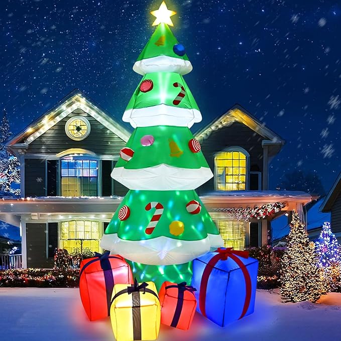 FRAMICS 10 FT Christmas Inflatable Outdoor Decoration, Inflatable Christmas Tree, Built-in LED Blow Up Christmas Decorations Outdoor, Colorful Christmas Tree Inflatable for Xmas Party Garden Decor