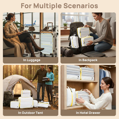 7 Set Compression Packing Cubes Travel Accessories Expandable Packing Organizers (White)