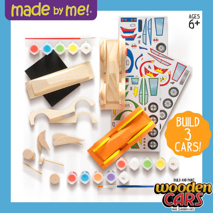 Made By Me Build & Paint Your Own Wooden Toys, DIY Wood Craft Kit, Easy to Assemble, 3 Cars
