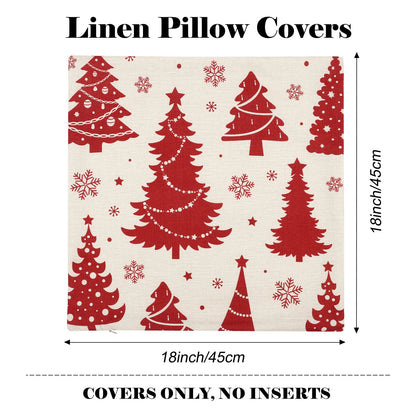 ButyHome Christmas Pillow Covers 18x18 Set of 4 Red Plaid Throw Pillowcase Christmas Decorations Deer Snowflake Farmhouse Linen Cushion Pillow Case for Home Decor Holiday Decorative