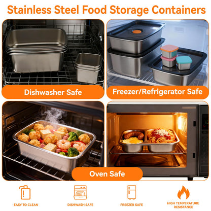 YUANYE 9 Pack 50/34/27/6oz Stainless Steel Food Storage Containers Sets, Leak-Proof Airtight Lunch Box with Lids, Small Snack Containers Oven/Dishwsher/Freezer Safe for Meal Prep, School, Work, Picnic