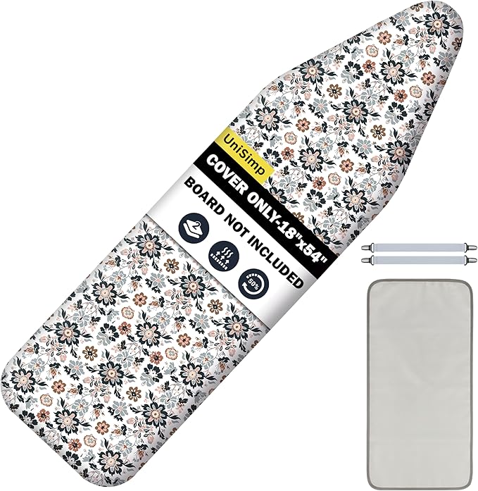 Ironing Board Cover and Pad 18"x54" Extra Thick Natural Cotton, Scorch and