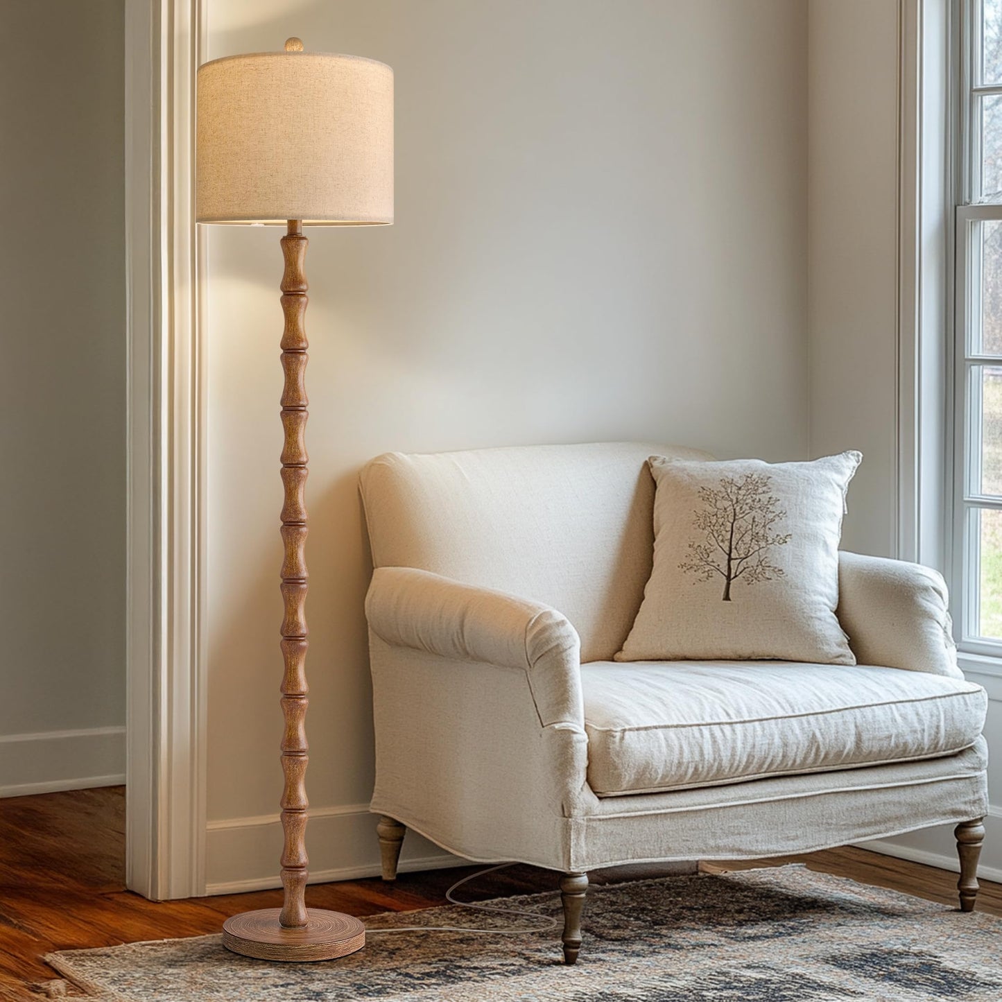 BOBOMOMO 62" Rustic Floor Lamp for Living Room, Retro Farmhouse Floor Lamp Rotary Switch, Resin Standing Lamp for Living Room, Corner, Dining Room, Bedroom, Home Decor