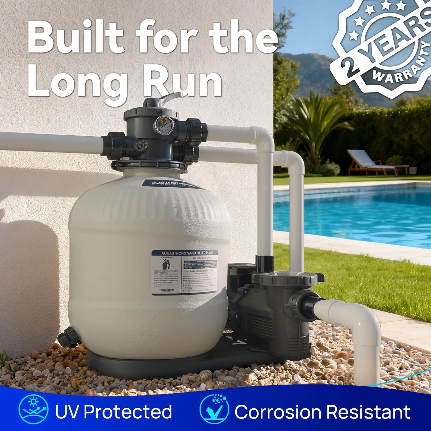 AQUASTRONG 18in Sand Filter Pump for Above Ground Pool with Timer, 220V, 1.5 HP, 8100 GPH Pool Pumps Above Ground for Pools Up to 28000 GAL, Pool Sand Filter with 6-Way Valve