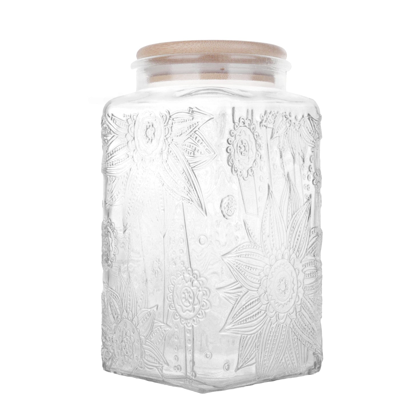 Custde Glass Storage Jars With Airtight Lid, 35oz Canister For Kitchen Counter with Bamboo Lid, brown sugar, candy, coffee, cookie, salt, tea,pantry cute Jar (Large Square Sunflower)