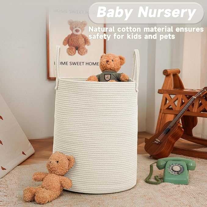 Large Woven Laundry Basket Hamper, 60L Cotton Rope Storage Bin