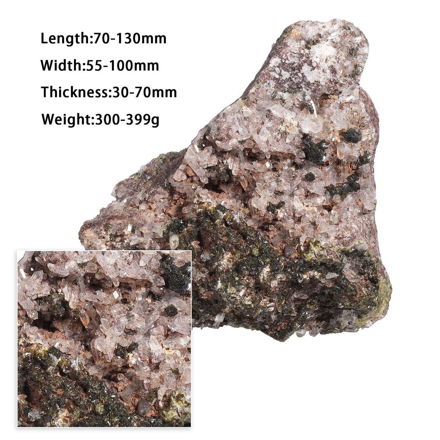 SUNYIK Natural Epidote Stone Geode Cluster, Rough Raw Crystal Rocks Mineral Specimen for Reiki Healing Home Decoration, 300-399g