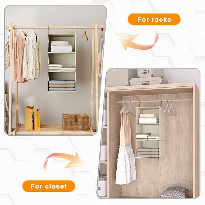 Hanging Closet Organizer and Storage 3-Shelf, Easy Mount Foldable Hanging
