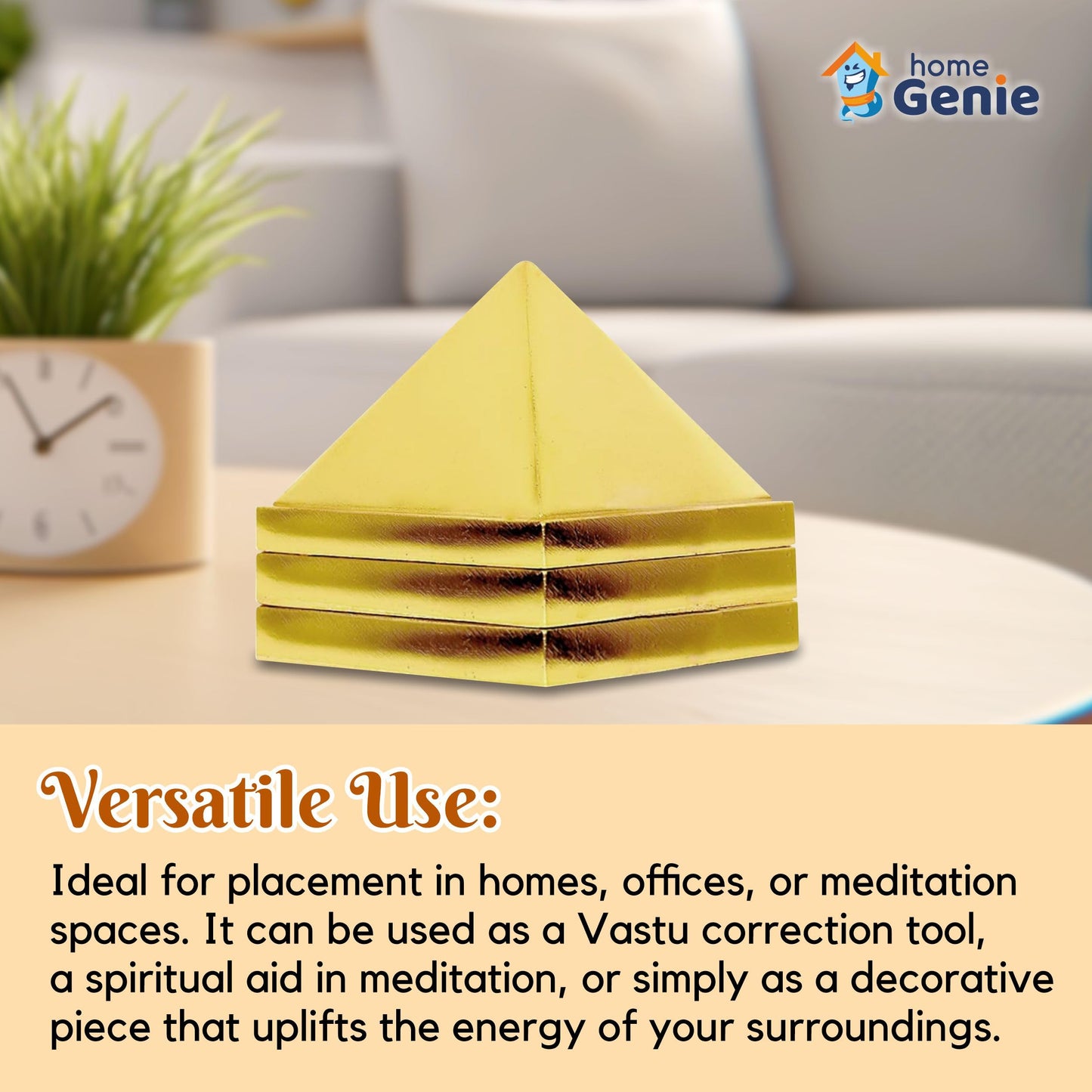 Home Genie 3 Layer Brass Pyramid for Vastu Correction, Positive Energy, and Home Décor – Handmade Spiritual Tool (3x3cm)